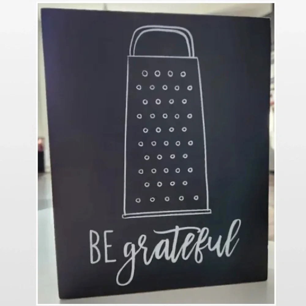 New By Kathy Box Sign Be Grateful Home Décor Black & White Cheese Grater 8X10